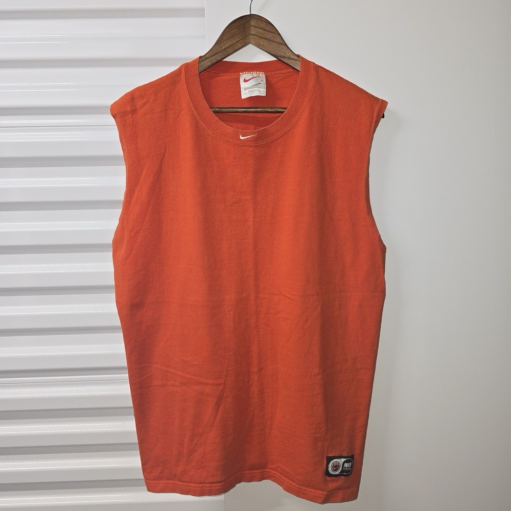 Vintage 90s Nike Basketball Tank Top Mens L Orange Center Swoosh USA Made